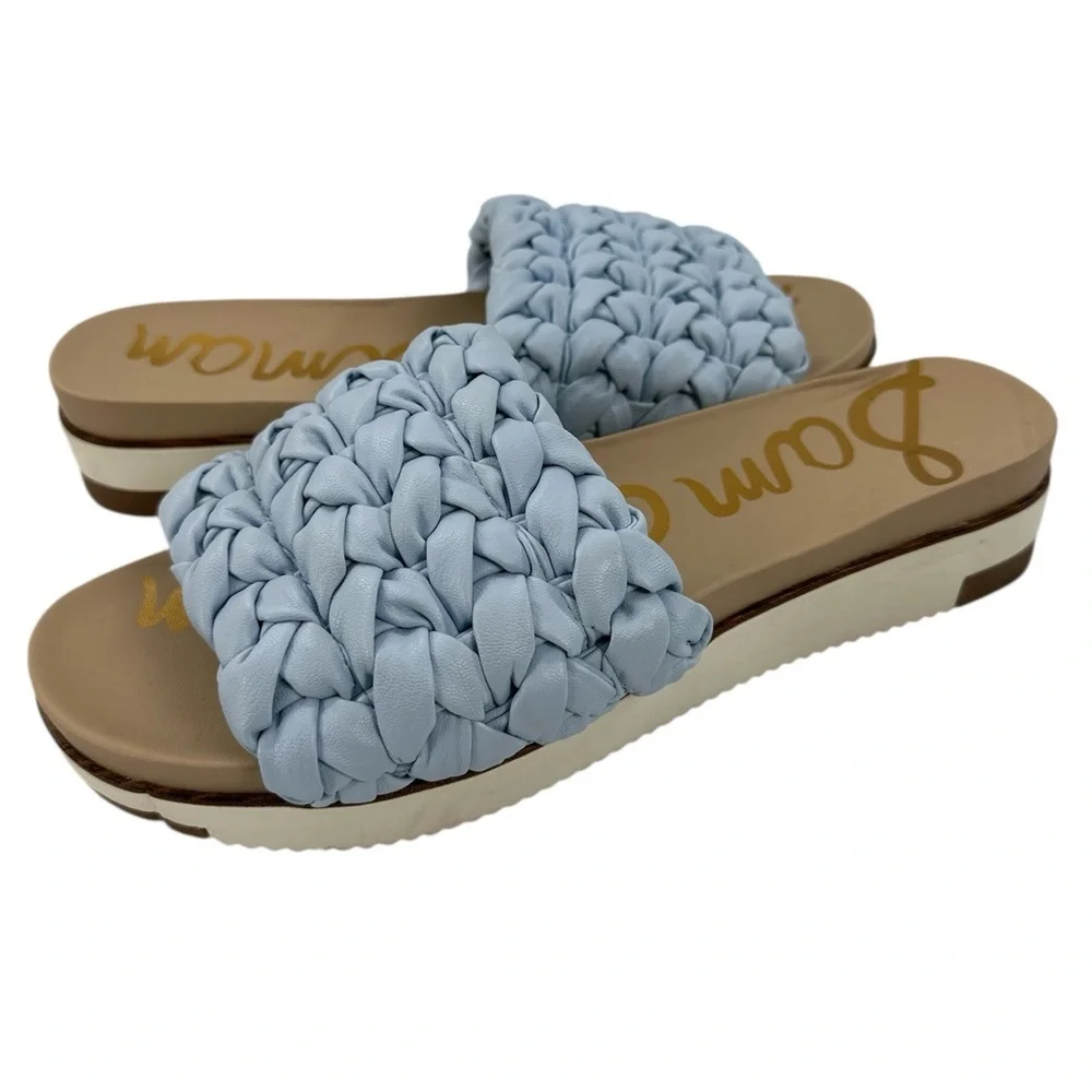 Sam Edelman Ainslie Braided Slide Sandals Sky Blue Platform Woven Slip On - Picture 1 of 13